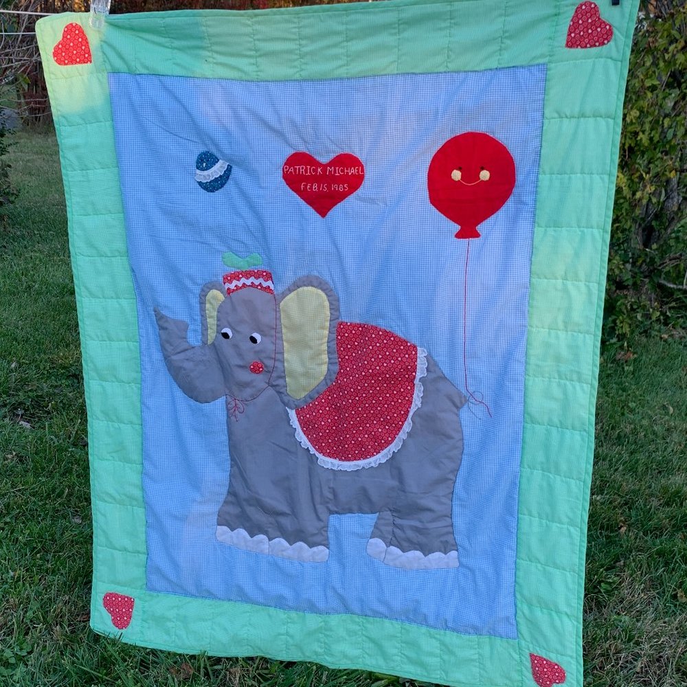 Vintage handmade elephant cotton quilt 50''x42''+ kids books